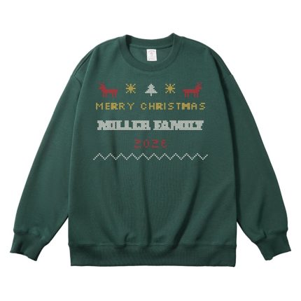 Personalized Knit Reindeer Merry Christmas Family Sweatshirt, Hoodie or Tee