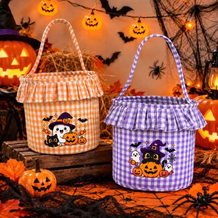 Personalized Gingham Trick-or-Treat Basket – Printed Name – photo 2