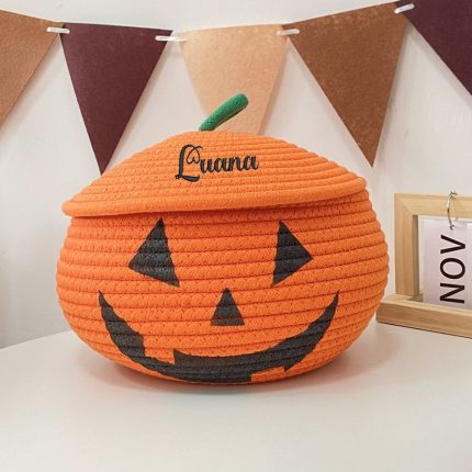 Personalized Pumpkin Rope Basket with Lid