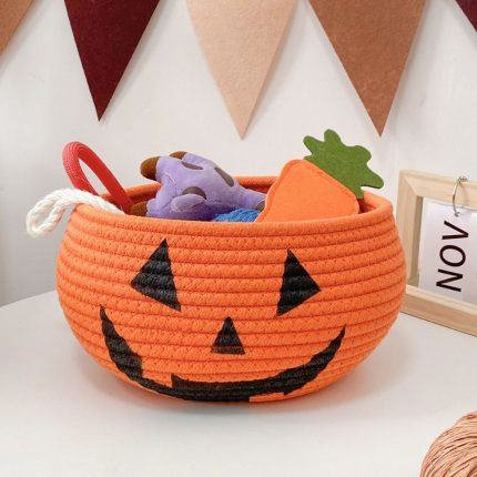 Personalized Pumpkin Rope Basket with Lid – photo 2