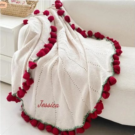 Personalized Rose Pom-Pom Blanket