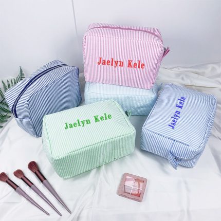 Personalized Seersucker Makeup Bag
